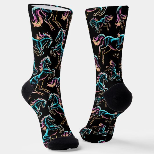 Pferd Neonlicht Glitch Retro-Stil Socken (Gewinkelt)