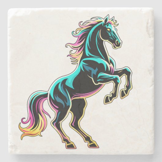 Pferd Neonlicht Glitch Retro-Stil Steinuntersetzer (Vorderseite)