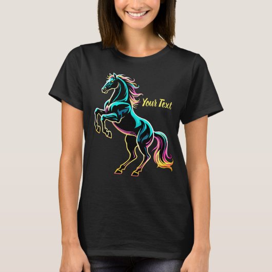 Pferd Neonlicht Glitch Retro-Stil T-Shirt (Vorderseite)