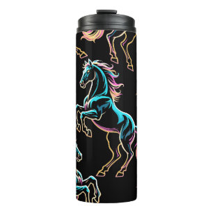 Pferd Neonlicht Glitch Retro Stil Thermosbecher