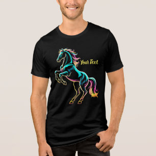 Pferd Neonlicht Glitch Retro-Stil Tri-Blend Shirt