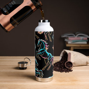 Pferd Neonlicht Glitch Retro-Stil Trinkflasche