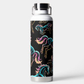 Pferd Neonlicht Glitch Retro-Stil Trinkflasche (Rückseite)