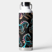 Pferd Neonlicht Glitch Retro-Stil Trinkflasche (Vorderseite)