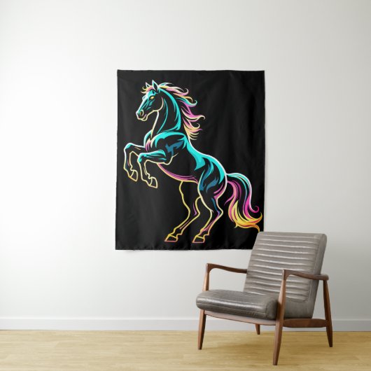 Pferd Neonlicht Glitch Retro-Stil Wandteppich (Beispiel)