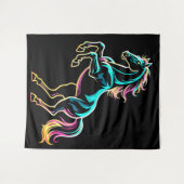 Pferd Neonlicht Glitch Retro-Stil Wandteppich (Vorderseite (Horizontal))