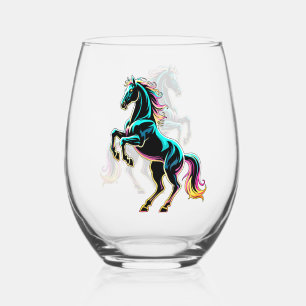 Pferd Neonlicht Glitch Retro-Stil Weinglas Ohne Stiel