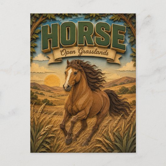 Pferd offene Graslandschaft POPCUT Postkarte (Vorderseite)