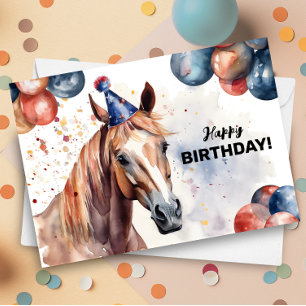 Pferd Party Hat Watercolor Portrait Happy Birthday Karte