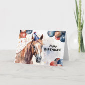 Pferd Party Hat Watercolor Portrait Happy Birthday Karte (Vorderseite)