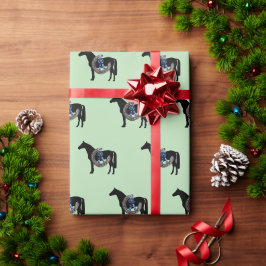 Pferd, Pferdeschuh und blaues Band Geschenkpapier