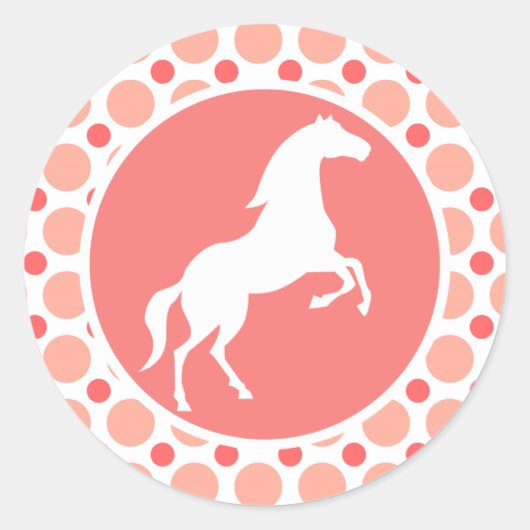Pferd; Pink & Coral Polka Dots Runder Aufkleber (Vorderseite)