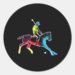 Pferd Polo Player - farbenfrohe Polo Sports Horseb Runder Aufkleber