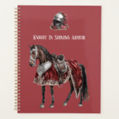Pferd Ritter in glänzender Rüstung Helm rote Rosen Planer (Vorderseite)