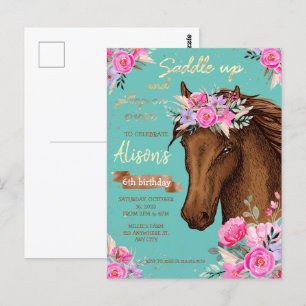 Pferd Rosa Blumen Geburtstag Postkarte