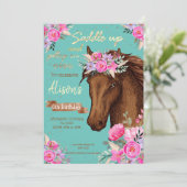Pferd Rosa Floral Geburtstag Einladung (Stehend Vorderseite)