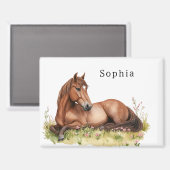 Pferd Rosa Floral Rustikal Brauner Sattel Magnet (Vorderseite/Rückseite)