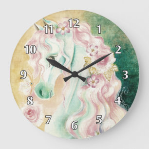 Pferd rosa Mähne Rosen Große Wanduhr