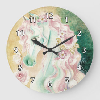 Pferd rosa Mähne Rosen Große Wanduhr