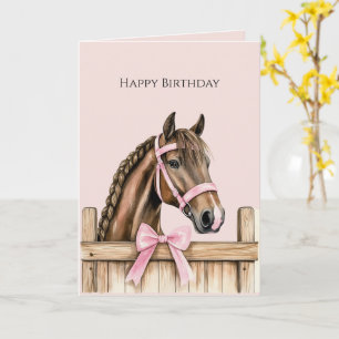 Pferd Rosa Schleife Zaun Geburtstag Karte