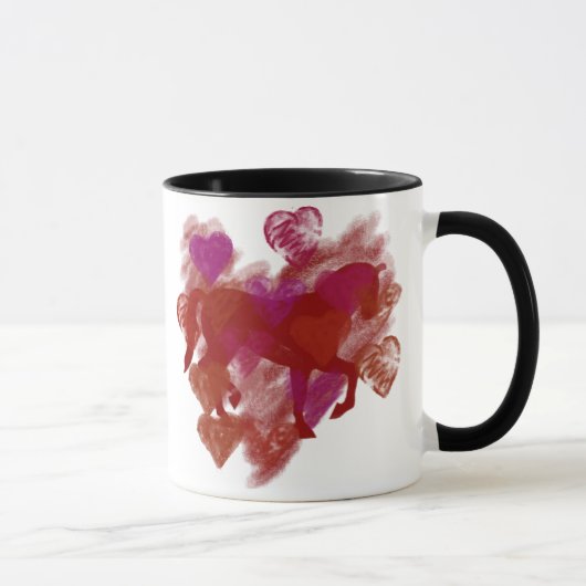 Pferd - rote PferdeKontur mit Herzen Tasse (Rechts)