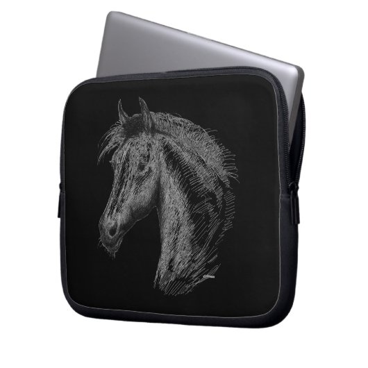 Pferd: Schwarz Laptopschutzhülle (Vorderseite Links)