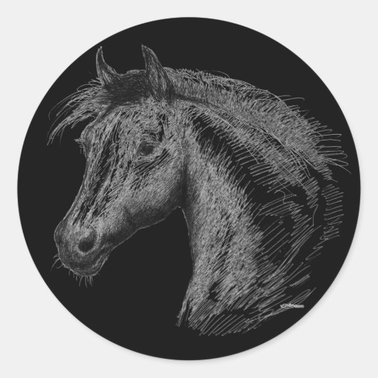 Pferd: Schwarz Runder Aufkleber (Vorderseite)