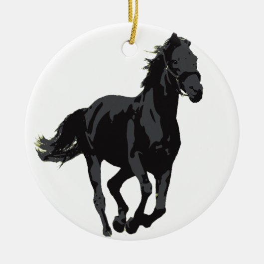 Pferd - schwarzer Stallion Keramik Ornament (Vorne)