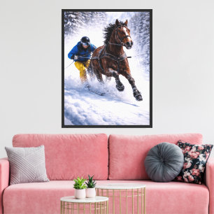 Pferd Skijoring Leinwand Wandkunst Winter Pferd