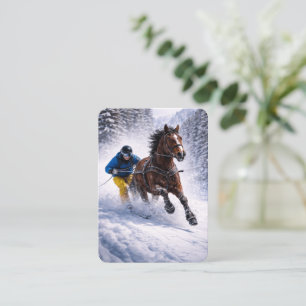 Pferd Skijoring Leinwandbild   Winterpferd  Visitenkarte