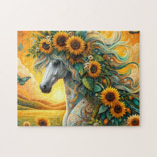 Pferd Sonnenblume Sonnenuntergang Puzzle