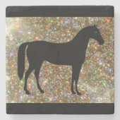 Pferd Stein Untersetzer Schwarz & Gold Glitzer (Vorderseite)