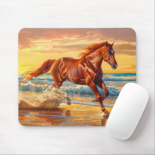 Pferd Strand Ozean Sonnenuntergang Malerei  Mousepad