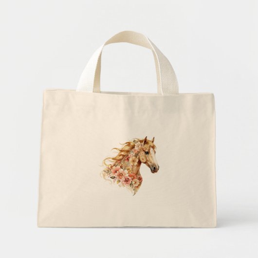 Pferd-Tasche Blumen Boho Reitsport Mini Stoffbeutel (Vorne)