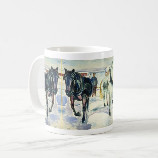 Pferd Team in Snow von Edvard Munch Kaffeetasse (Vorderseite Links)