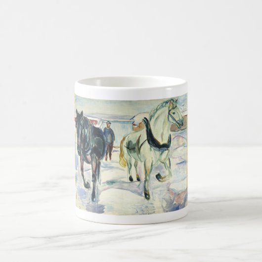 Pferd Team in Snow von Edvard Munch Kaffeetasse (Mittel)