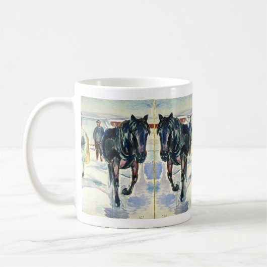 Pferd Team in Snow von Edvard Munch Kaffeetasse (Links)