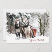 Pferd Team Schlittenfahrt durch Schneewald Einladung (Vorderseite)