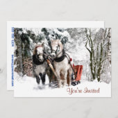 Pferd Team Schlittenfahrt durch Schneewald Einladung (Vorne/Hinten)