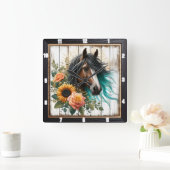 Pferd Türkis Mane Floral Quadratische Wanduhr (Zuhause)