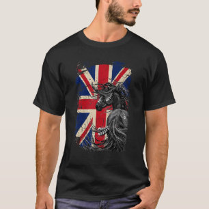 Pferd UK Britische Flagge Schwarz Aborigines-Pfer T-Shirt
