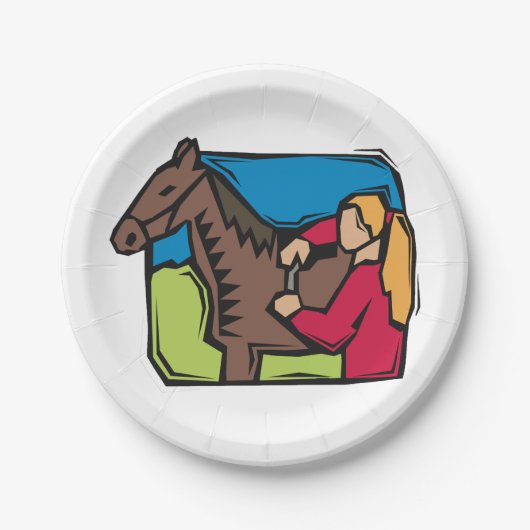 Pferd- und Bauernmädchen Pappteller (Vorderseite)