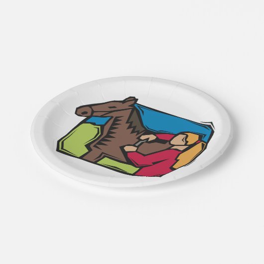 Pferd- und Bauernmädchen Pappteller (Schrägansicht)