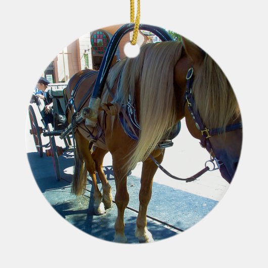 Pferd und Beförderung für Kunden gewartet Keramik Ornament (Vorne)