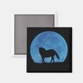 Pferd und Blauer Vollmond Magnet (Vorderseite/Rückseite)