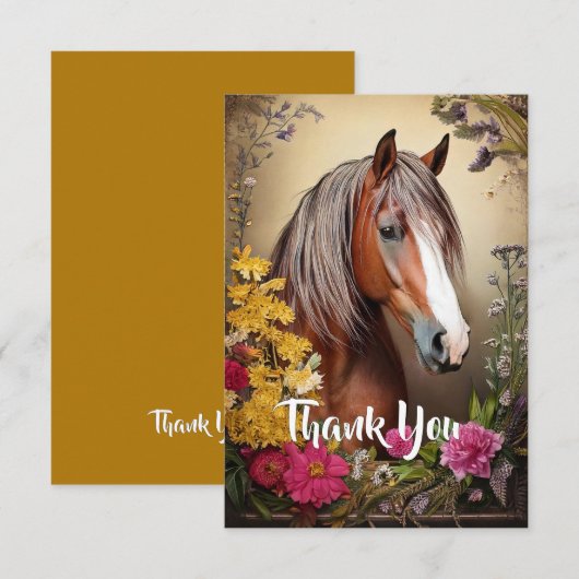 Pferd und Blume Dankeskarte (Vorne/Hinten)
