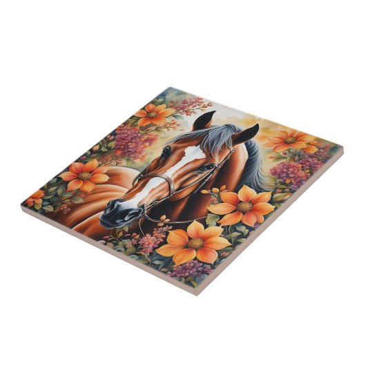 Pferd und Blume Fliese (Seite)