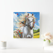 Pferd und Blume Quadratische Wanduhr (Zuhause)