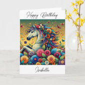 Pferd und Blume Whimsical Personalisiert Geburtsta Karte (Gelbe Blume)