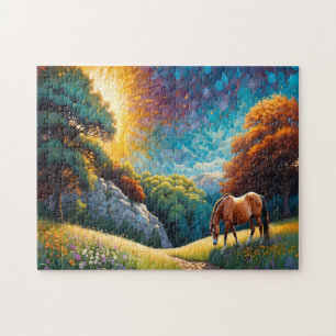 Pferd und Blumen auf einer bunten Wiese Puzzle